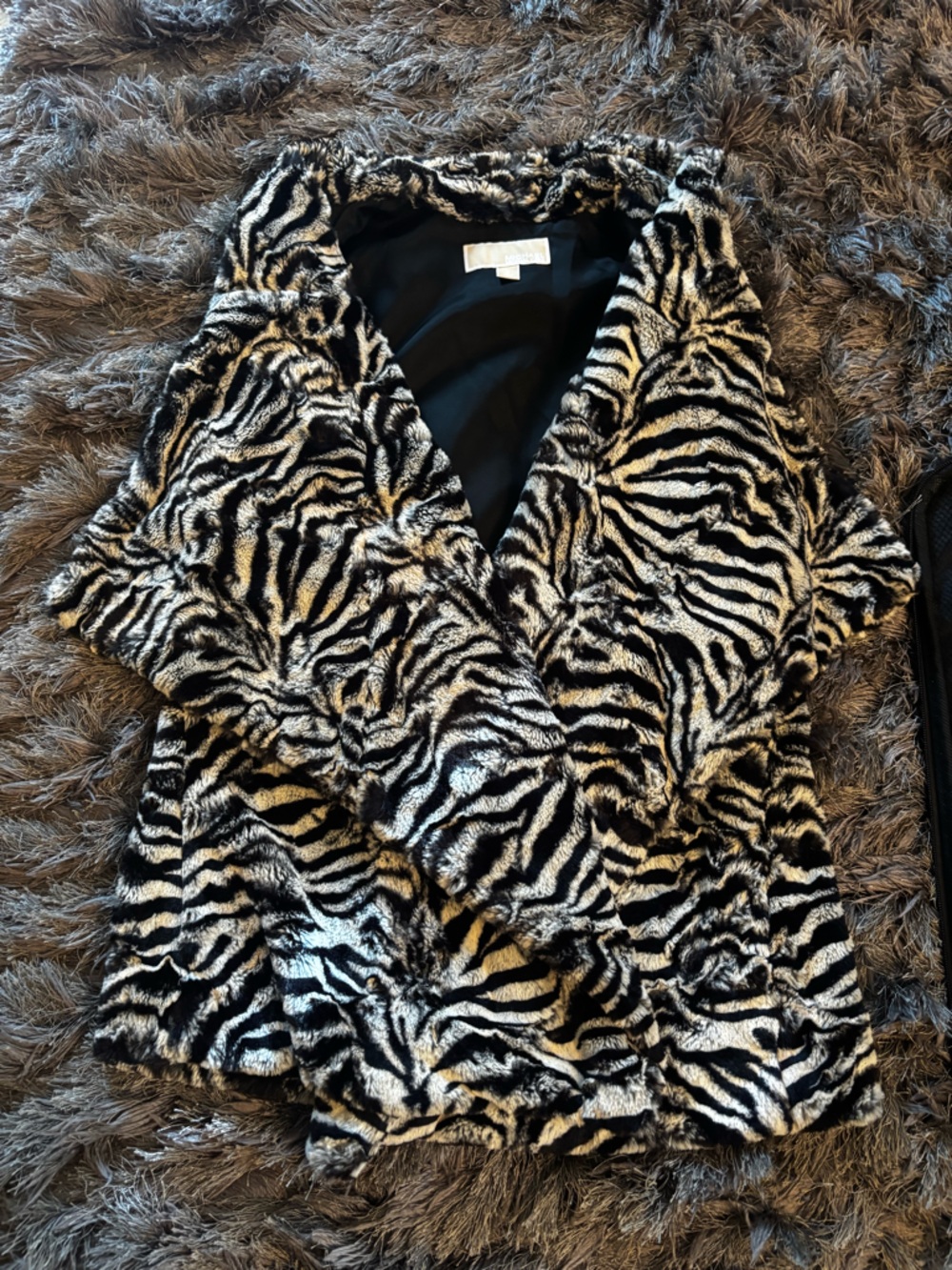 Michael Kors Black & White Zebra Faux Fur Coat